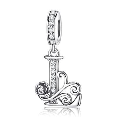 LNQOBU Complete A~Z Alphabet Charm Letter Beads, Solid 925 Sterling Silver with Cubic Stones Rose Alphabet Charm fits Pandora Bracelets Necklace Women Jewelry - color: CYT-L