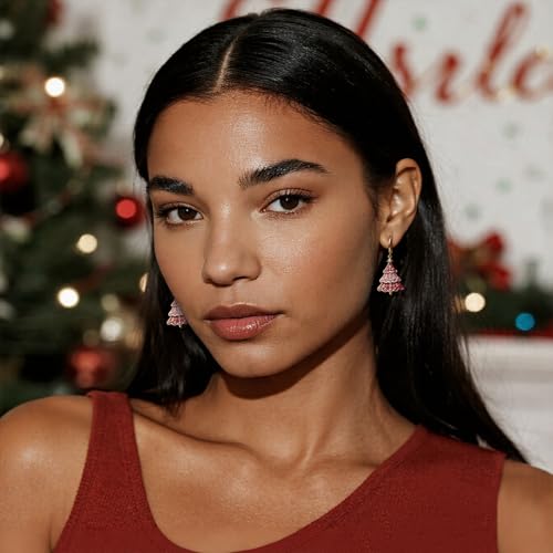 Jean Beau Drop Hoop Earrings for Women, Fasion Jewelry Gift - color: Pink Tree