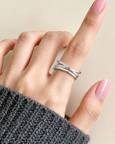 Silver Plated Rings for Women Adjustable Open Ring Vintage Twisted Crossover Stackable Finger Jewelry Gifts