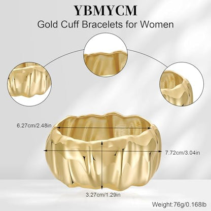 YBMYCM Chunky Gold Cuff Bangle Bracelets for Women Wide Gold Bangle Hammered Open Wrist Cuff Bracelets Wrap Bracelet - style: H-Gold