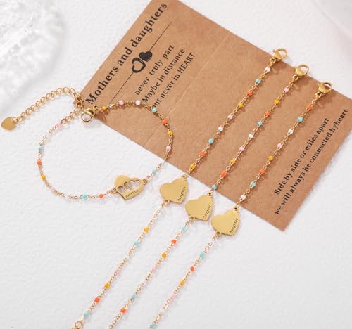 DS Mother Daughter Matching Bracelets,Adjustable Stainless Steel Gift Set | mother’s Day & Birthday Gift Box,Heart Charm,Mommy & Me Style,18K Gold Plated,Hypoallergenic,Daily Wear,Fits Women Teen Girls - color: Gold-3