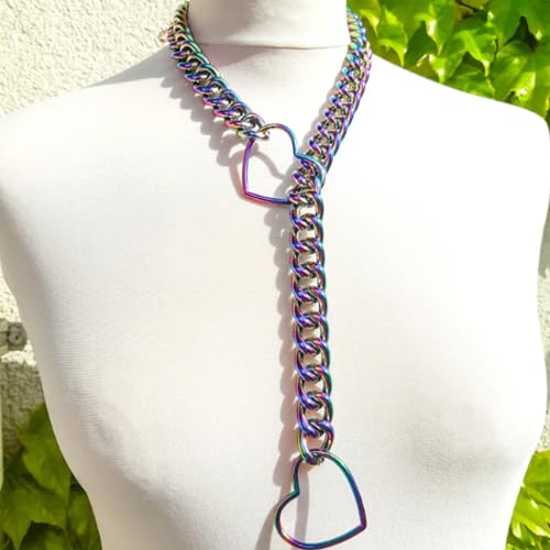Heart O Ring Slip Chain Choker Necklace for Women Men Stainless Steel Cuban Chain Y-shape Necklaces Punk Rock Collar Adjustable Lariat Y Necklace Prom Necklaces Jewelry - color: Multicolor