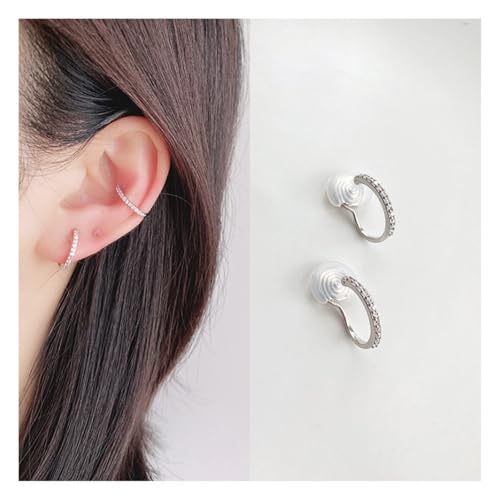 Clip On Earrings for Women 14K Gold Plated Hoop CZ Huggie Hoops Small Adjustable Non Pierced Fake Golden Earrings Invisible Hoop Clip On Earrings - color: 1 Pair Silver