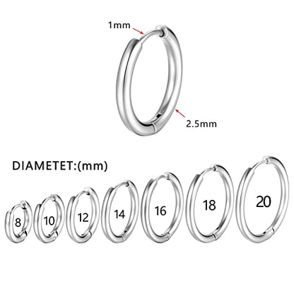 Silver Gold Hoop Earrings for Women Men, 316L Surgical Stainless Steel Huggie Hoop Earrings Set Hypoallergenic Small Cartilage Earrings Lightweight Hoop Earrings Huggie Set - color: Silver--12/14/16/18/20mm