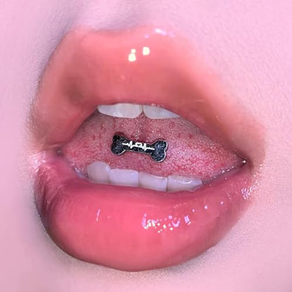 14G Cute Bone Tongue Rings for Women 316L Surgical Stainless Steel Tongue Straight Barbell Tongue Body Piercing Jewelry - color: Pink