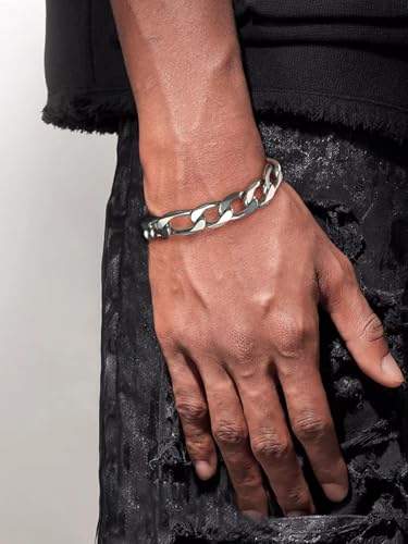 ChainsHouse Figaro Link Chain Bracelet for Men Stainless Steel Jewelry | Black/ Gold Bracelets Men, 6/9/13mm Figaro Cuabn Bracelets 7.5"/8.3", Chunky Hip Hop Wrist Hand Chain Bracelet for Gift - color: f: 13mm-stainless