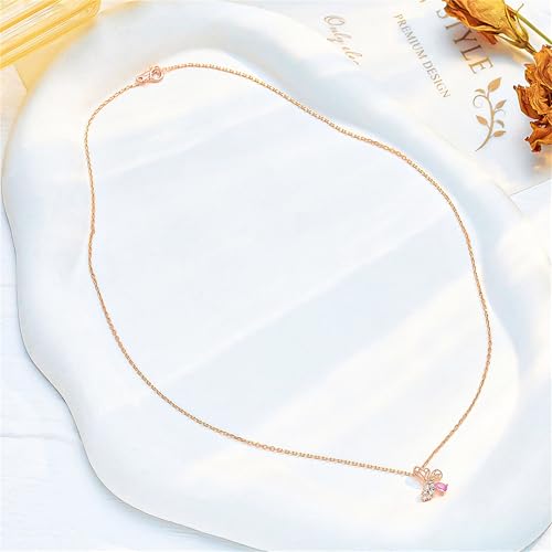 925 Sterling Silver Necklace for Women Trendy, Charming Layered Necklace with Cubic Zirconia Pendant for Her Womens Dainty Diamond Choker Necklaces Holiday Jewelry Gifts for Mom Wife Daughter Lover - color: Butterfly-Rosegold02