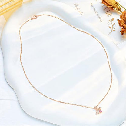 925 Sterling Silver Necklace for Women Trendy, Charming Layered Necklace with Cubic Zirconia Pendant for Her Womens Dainty Diamond Choker Necklaces Holiday Jewelry Gifts for Mom Wife Daughter Lover - color: Butterfly-Rosegold02