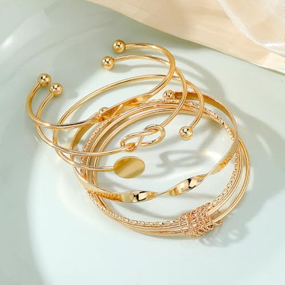 GIGB PBDK Chunky Stackable Gold Cuff Bracelets Set for Women Boho Multi Layer Silver Open Bangles Adjustable Geometry Bracelets Jewelry Accessories - color: Gold