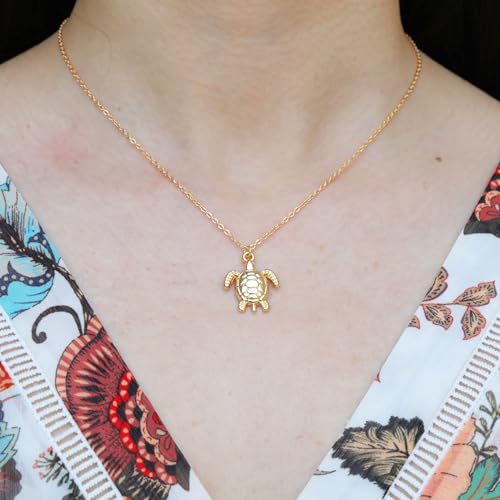 Baydurcan Friendship Anchor Compass Necklace Good Luck Elephant Pendant Chain Necklace with Message Card Gift Card - style: Sea turtle