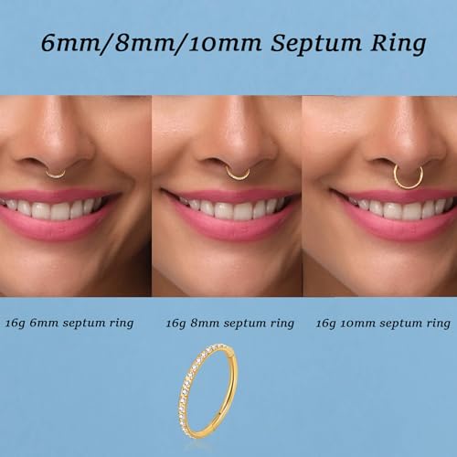Lantine G23 Titanium Nose Rings Hoops Seamless Clicker Cz Nose Septum Piercings Rings Cute Diamond Hinged 16g 20g Cartilage Conch Daith Helix Tragus Piercing Jewelry - color: Gold, size: 16g 10mm