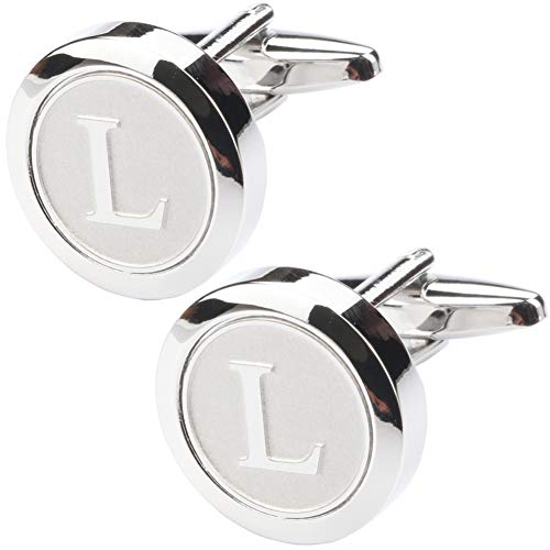 Mens Classic Stainless Steel Initial Cufflinks 26 Alphabet Initial Letter Cufflinks Business Wedding Shirts A-Z - style: L