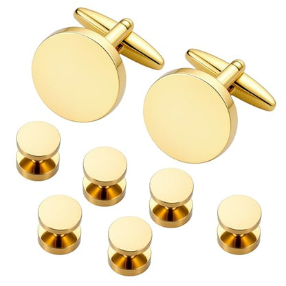 Cufflinks for Men and Tuxedo Shirt Studs Set with Gift Box Stainless Steel Cuff links - style: Gold-2+6