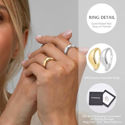 Stacking Rings for Women Gold Plated Wavy Pinky Thumb Ring Stack Size 4-9 - color: Gold2