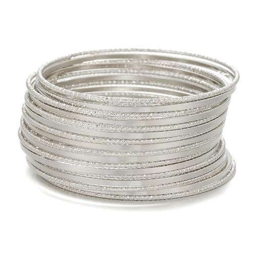 Gold Bangles for Women, 12 Pcs Boho Stackable Bracelets Multi Layer Textured Chunky Bracelets Jewelry Set for Women - color: Style B- 17 pcs silver