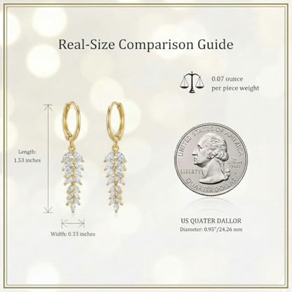 Sonateomber Christmas Tree Dangle Small Gold Hoop Earrings for Women, Cute Sparkly CZ Rhinestone Maple Clover Leaf Drop Earings Thanksgiving Holiday Accessories Fashion Jewelry Gift - color: Leaf Marquise