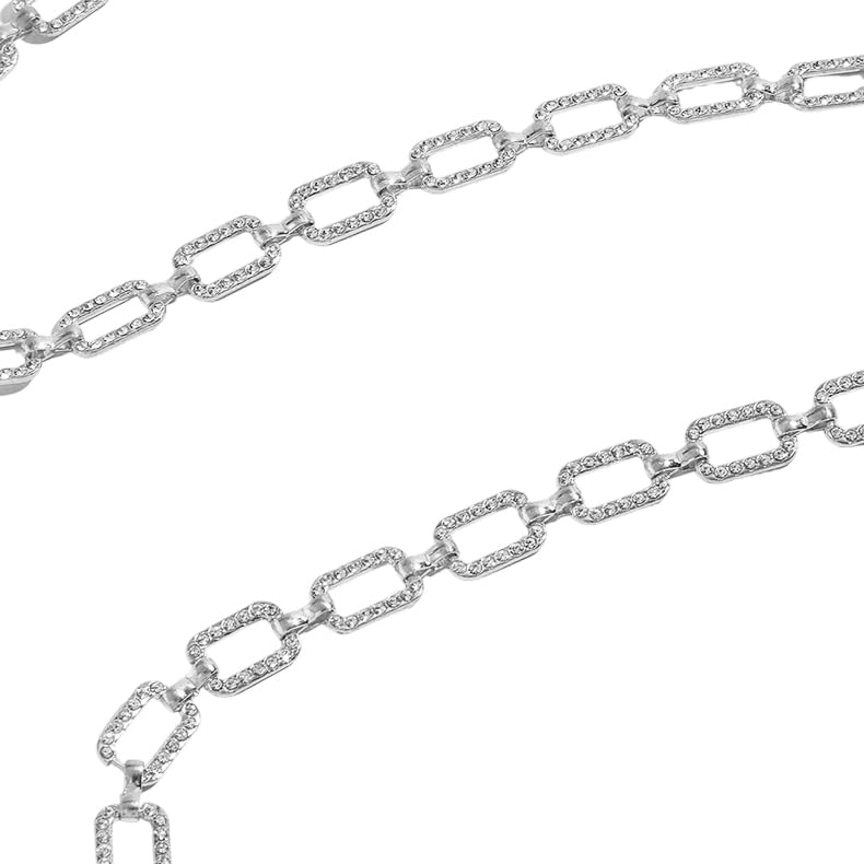 Eohak O-Ring Metal Waist Chain for Women Adjustable Metal Waist Belt Belly Link for Jeans Dress - color: Rhinestones - Silver