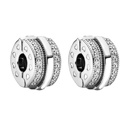 Clip Stopper Spacer Charms for Bracelets Necklaces, Compatible with Pandora,Jewery Making DIY - style: Sparkling Pavé Lines Clip Silver
