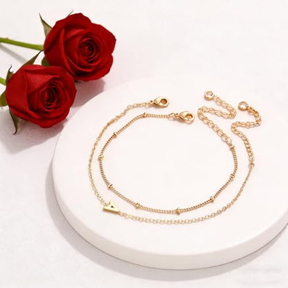 M MOOHAM Valentines Day Gifts for Her Women - Layered Initial Bracelets Gift Letter A-Z Charm, Dainty 14K Gold Plated Initial Bracelets for Women Teen Girls Birthday Jewelry Gifts - color: T