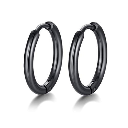FOSIR Stainless Steel Small Huggie Hoop Earrings for Women Men Cartilage Earring Hoops, 6/8/10/12mm Diameter - style: 6mm Black(2pcs)