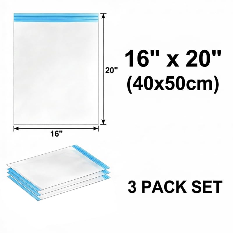 3 Pcs Travel Vacuum Compression Bags, Reusable Clothing Luggage Storage Bags, Essential Travel Items That Can Save Space - color: Transparent, size: 16x20 inch