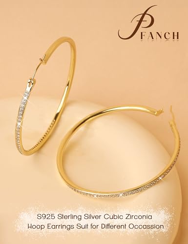 925 Sterling Silver Hoop Earrings for Women Sparkly Cubic Zirconia Large Hoops 18K White Gold Plated Hypoallergenic Lightweight Rhinestone Big Hoop Earrings 40/50MM Silver/Gold - color: 40mm-Gold