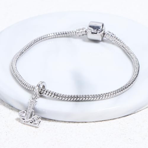 925 Sterling Silver Letter Charms for Pandora Bracelets Silver Letter A Alphabet Charm Initial Dangle Charms Beads Jewelry Gift for Women - style: Dangle Letter Charm L