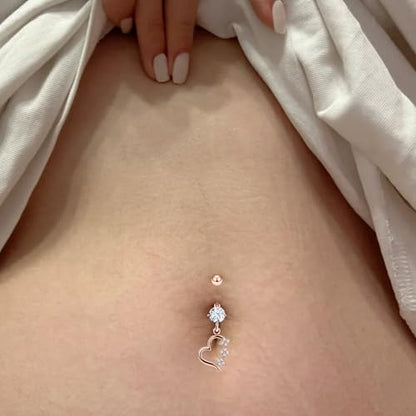 Vsnnsns 14G Dangle Belly Button Ring Piercing Jewelry 316L Stainless Surgical Steel Snake Heart Butterfly Flower Diamond CZ Navel Rings Dangling Belly Button Ring Piercing Jewelry for Women 14 Gauge - color: Rose Gold Tone