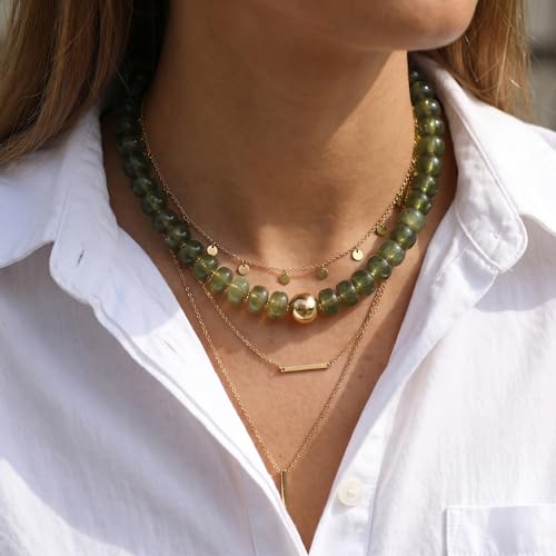 Badu Colorful Chunky Beaded Choker Necklace, Acrylic Colorful Bead Statement Necklaces, Adjustable Summer Beach Jewelry Gift for Women - color: Olive Green