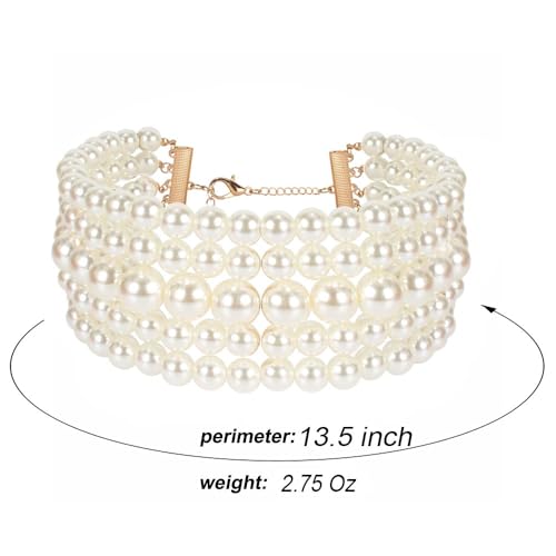 KOSMOS-LI Fashion Simulate Pearl Choker Necklace With Earrings Set - color: Ivory