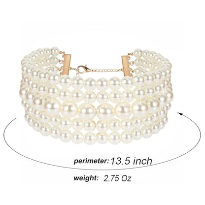 KOSMOS-LI Fashion Simulate Pearl Choker Necklace With Earrings Set - color: Ivory