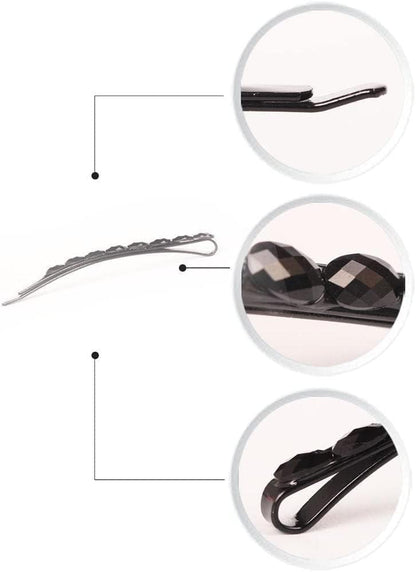4Pcs Black Rhinestone Bobby Pins, Black Bobby Pins，Sparkly Crystal Diamond Hair Pins for Women, Metal Decorative Hair Barrettes for Decoration Hair Accessories