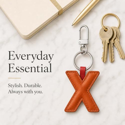 Initial Letter Keychain,Stainless Steel,Colorful Faux Leather Keyring for Backpack,Purse,Car Keys,Gift for Men Women - color: X