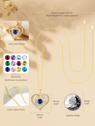 14K Gold I Love You to the Moon and Back Necklace for Women, Double Heart Birthstone Necklace, Moon Star Love Jewelry, Christmas Valentines Mothers Day Birthday Gifts for Wife Mom Girlfriend - color: 09-Sep Birthstone
