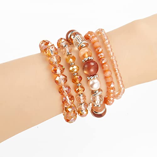 Noessla Beaded Boho Stretch Bracelet Colorful Stackable Crystal Beads Bracelets Trendy Costume Jewelry Mothers Day Gifts for Women - color: 21-Orange