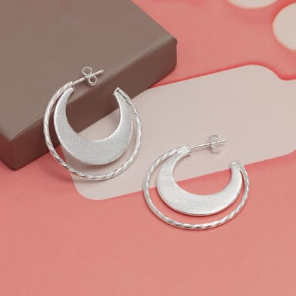 LeCalla Real 925 Sterling Silver C Hoop Earrings | Lightweight Small Hoops Italian Half Earring Hoops for Women - color: Double Layer Twisted- 30mm