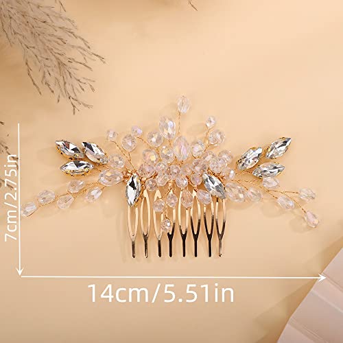 Teyglen Crystal Bride Wedding Hair Comb Bridal Blue Rhinestone Hair Pieces Hair Jewelry Simple Red Black Pink Headpieces for Bride Women Girls - color: Blue