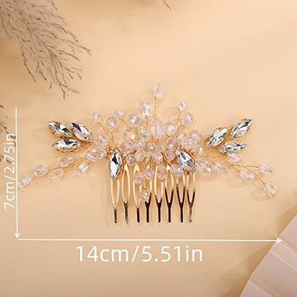 Teyglen Crystal Wedding Hair Comb - Bridal Full Red Rhinestone Side Comb - Dainty Green Blue Black Pieces - Bride Accessories for Women Girl (Red) - color: Red