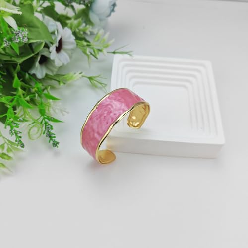 YBMYCM Chunky Shell Cuff Bracelet for Women, Hammered Boho Open Bangle | Adjustable Irregular Wide Bracelets Jewelry Gifts for Women, Perfect for Daily Wear - color: C-Pink