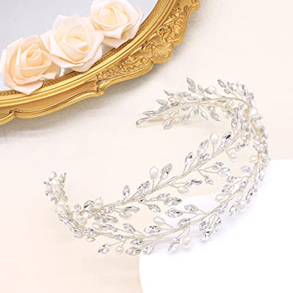 Oriamour Bridal Crystal Headbands Double Layer Wedding Headdress Gold Wedding Headpieces For Women (Silver) - color: Silver