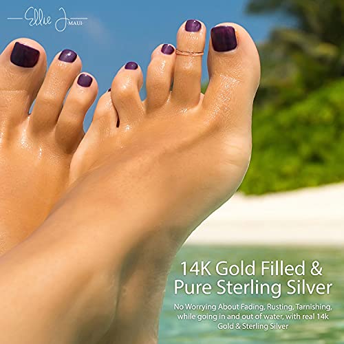 Ellie J Maui 14K Gold Filled Toe Rings for Women Adjustable Open Back Hammered Toe Ring Handmade Non Tarnish Dainty Gold Toe Ring Summer Beach Foot Jewelry (Rose Gold, Silver, Gold) - color: Rose Gold