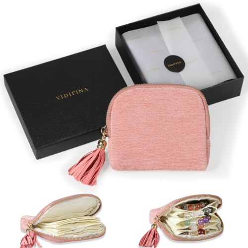 Travel Jewelry Pouch, 5-Layer Velvet Pouch, Pink | Anti-Scratch, Tangle-Free, Bracelets Earrings Necklaces, YKK Zipper Tassel, Chenille Velvet, Travel Jewelry Case, Gift - color: Pink