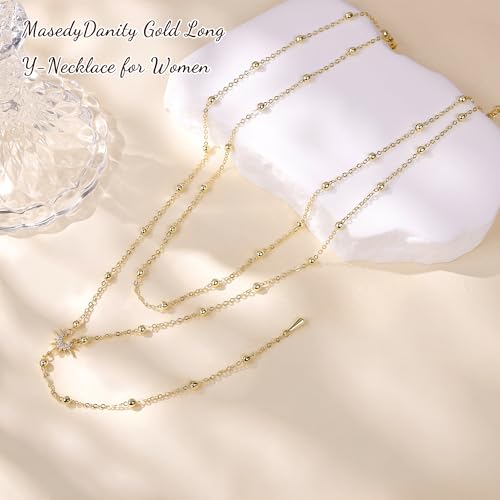 Long Gold Necklace for Women Dainty Layered Lariat Necklace | 14k Gold Plated Clover Teardrop CZ Y Shaped Drop Necklaces Cute Long Necklace for Women Trendy Prom Formal Womens Jewelry - color: Sun pedant y necklace