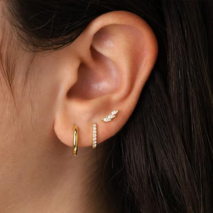 Freekiss 3 Pairs Hoop Earrings Set - Dainty Stud Dangle Cartilage for Women | Hypoallergenic Earrings, Cubic Zirconia Stackable Trendy Small Set Jewelry Gifts for Women - style: 3cz leaf stud earrings-GD