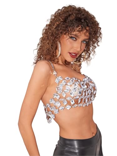 Rhinestones Body Chain Suit Silver Crystal Bikini Bra Underwear Sexy Sparkly Party Body Jewelry Accessories for Women - color: Silver