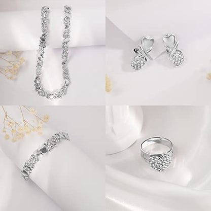 SYHOL Gold Jewelry Sets for Women 18K Gold/Silver Filled Jewelry Necklace Set Wedding Bridal Fashion Jewelry Sets Women Accessories Bracelets Earrings and Rings Sweetheart Gifts - color: Silver
