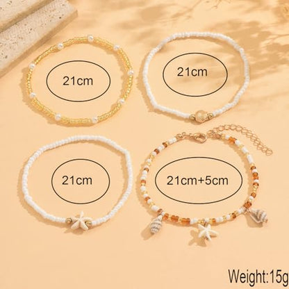 Gold Shell Ankle Bracelets for Women Adjustable Boho Beach Jewelry Set With Starfish Conch Pearl Bead Summer Vacation Foot Accessories Gifts for Travel - color: Gold-B