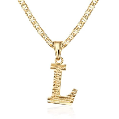 Barzel 18K Gold Plated Initial Necklace with Diamond Cut Initial, Waterproof, High Polish Finish, Made in Brazil - style: L