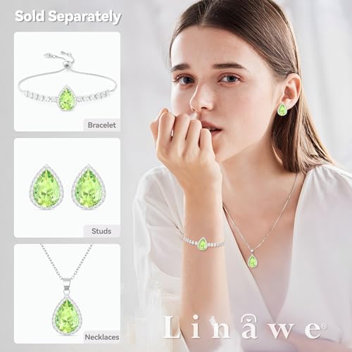 Linawe Crystal Chain Necklace for Women Trendy, Imitation Diamond Pendant, Statement Cubic Zirconia Boho Jewelry Set, 14K Gold/Rose Gold/Silver Birthstone Necklace - color: Silver,August