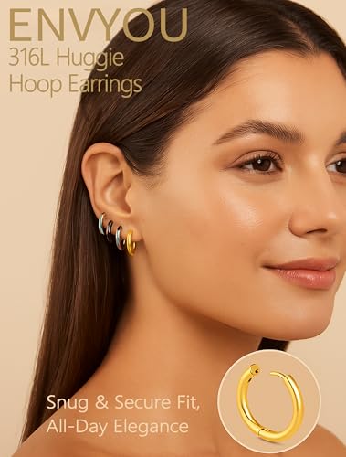 316L Surgical Steel Huggie Hoop Earrings | Dainty Pave Cubic Zirconia Cartilage Tiny Earring for Sensitive Ears Hypoallergenic Lightweight for Women Men - style: 5 colors,20G*10mm